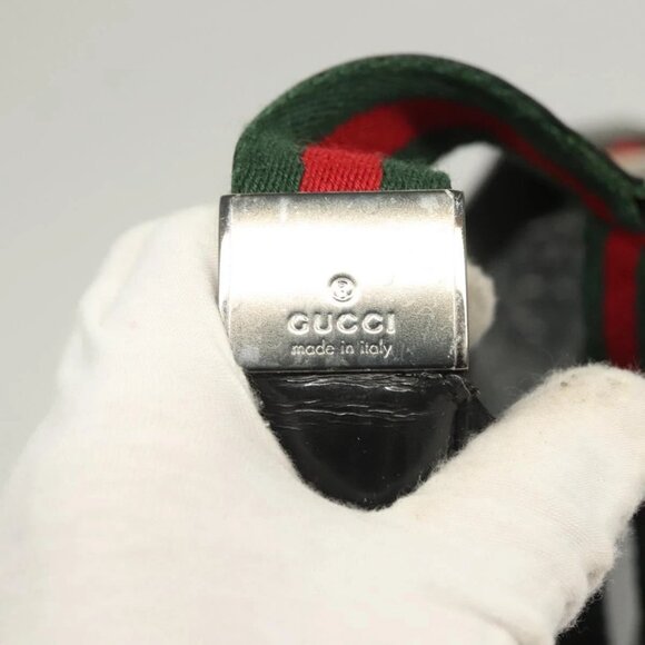 GUCCI Web Sherry Line Shoulder Bag Enamel Black Silver - Picture 11 of 16